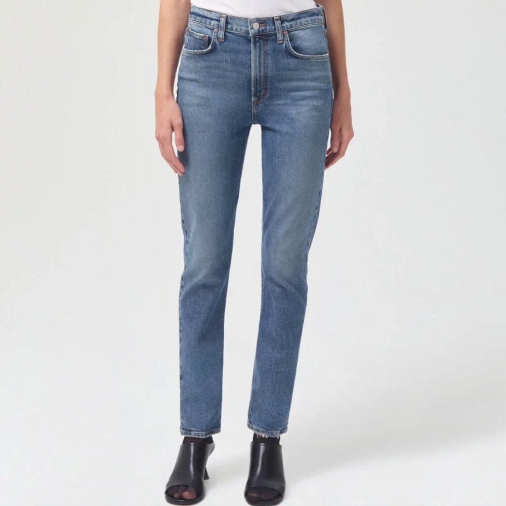 AGOLDE Merrel Jean Mid Rise Straight Denim in Spellbound Blue Wash Size 28